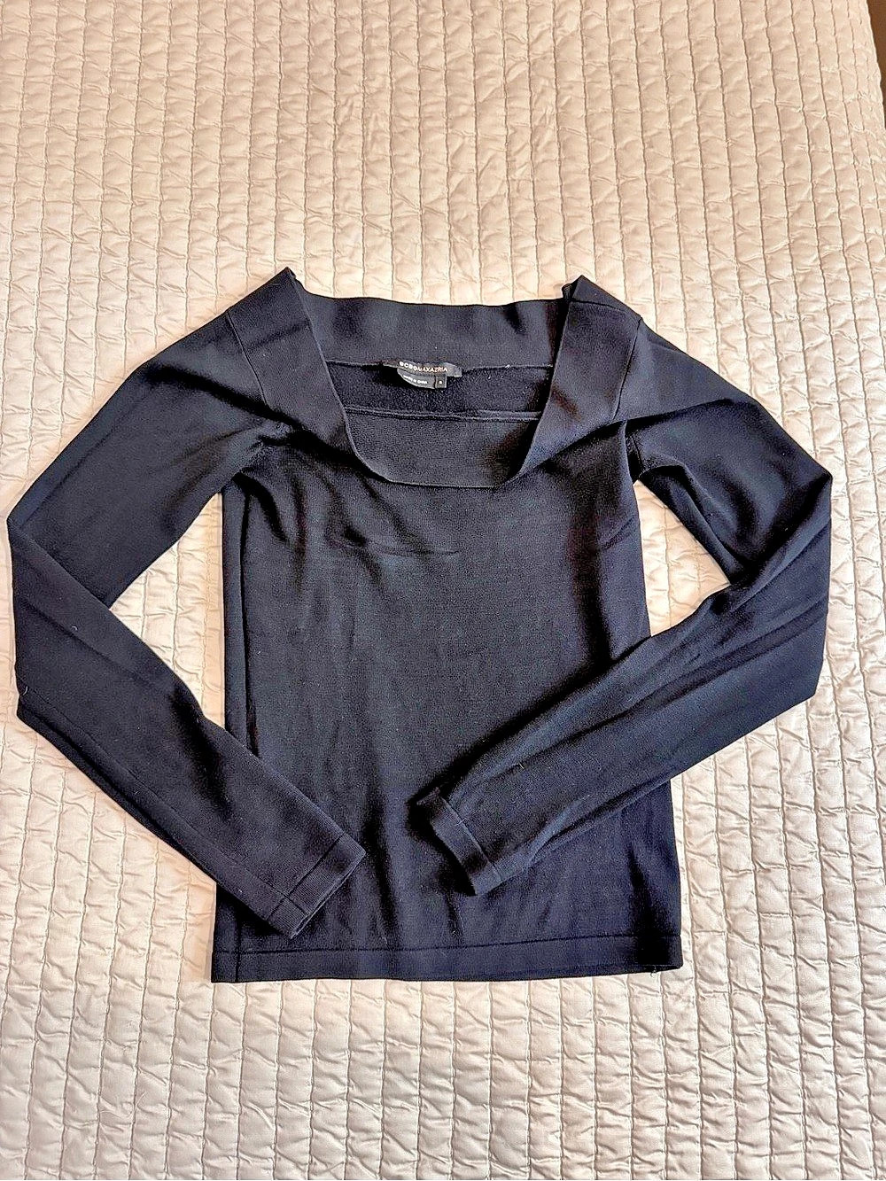BCBGMAXAZRIA Long Sleeve Off The Shoulder Top in Black Size Small - Like New